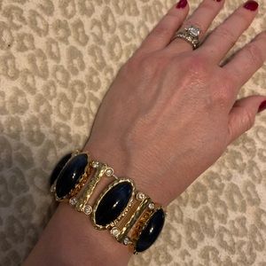 Ann Taylor Luna Sodalite Statement Bracelet Gold and Blue